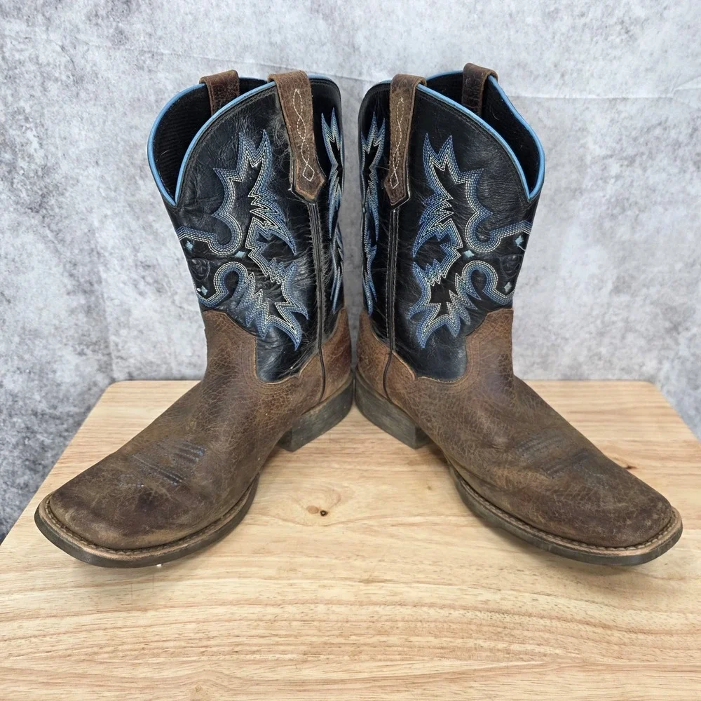 Ariat Cowboy Boots Boys 5 Tombstone Earth Black Blue Stitch Western Rodeo